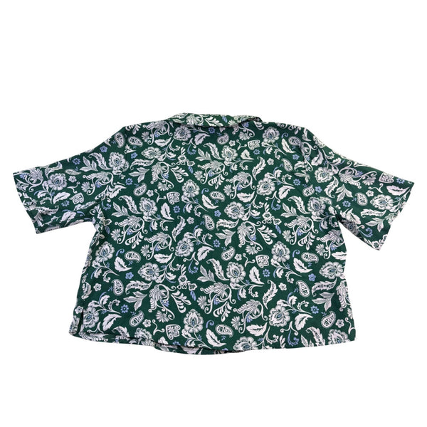 Loft Womens Green Floral Lyocell Short-Sleeve Button-Up Shirt Size XL