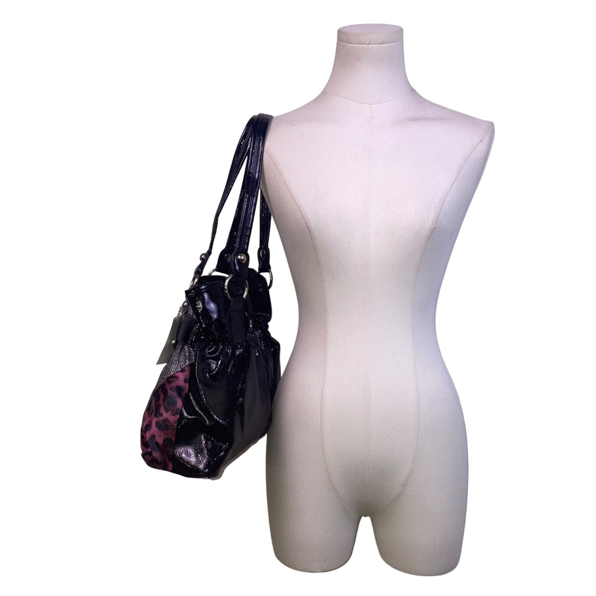 Women’s Black & Purple Sequin Leopard Patchwork Buckle Detail Shoulder Bag