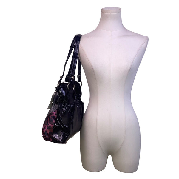 Women’s Black & Purple Sequin Leopard Patchwork Buckle Detail Shoulder Bag