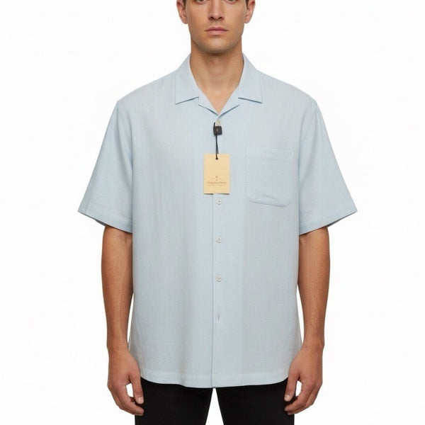 Tommy Bahama Mens Blue 100% Silk Short Sleeve Shirt Button Front Sz XL - New