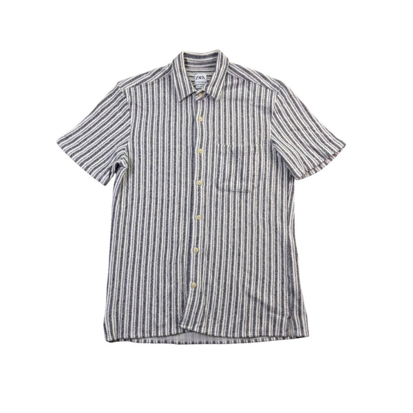Zara Mens White & Black Striped Short Sleeve Relaxed Fit Shirt Sz M