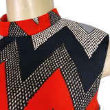 Chevron Pattern Womens Sleeveless Maxi Dress Red/Black/Gray Sz L