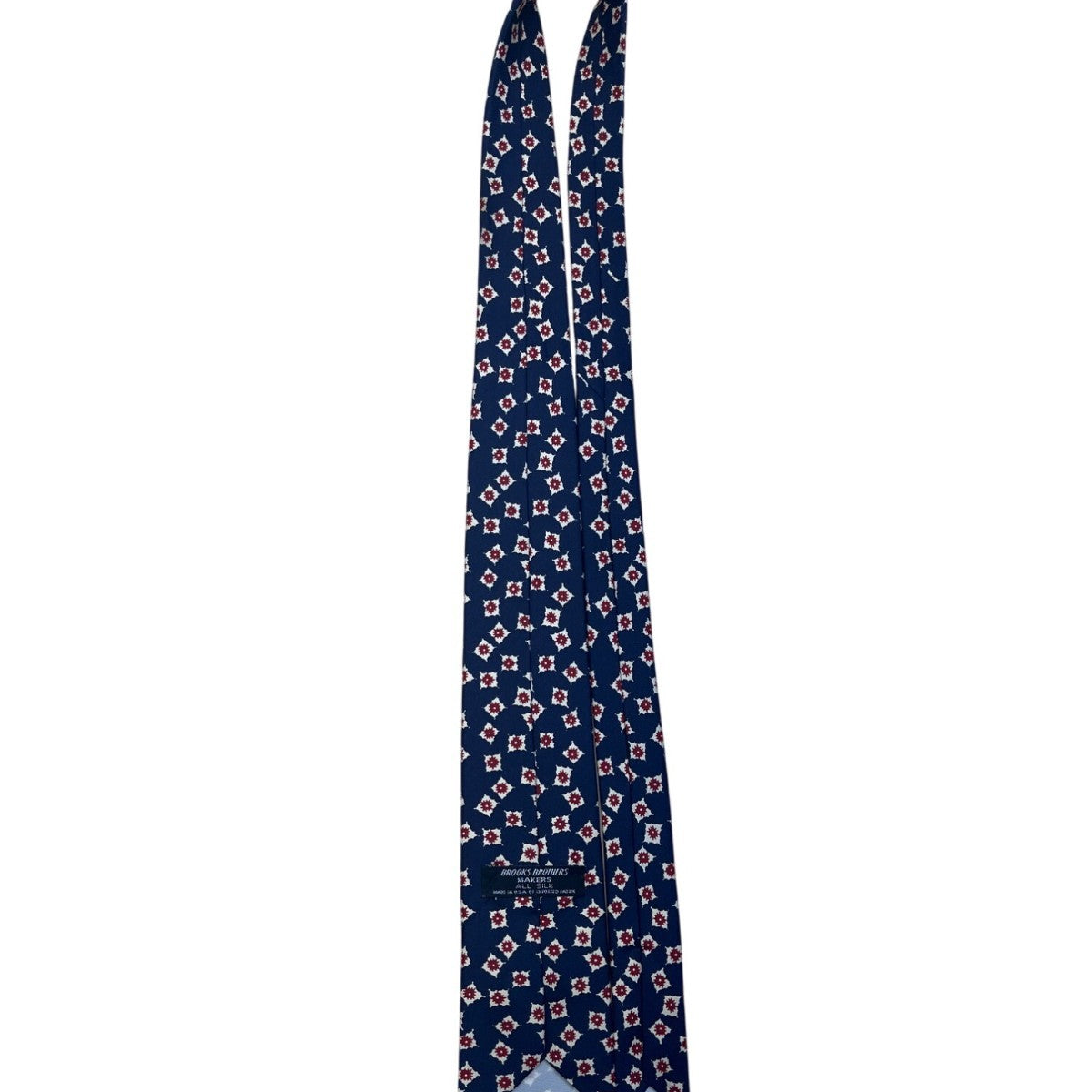 Vintage Brooks Brothers Mens Navy All Silk Tie Red White Geometric Floral Patter