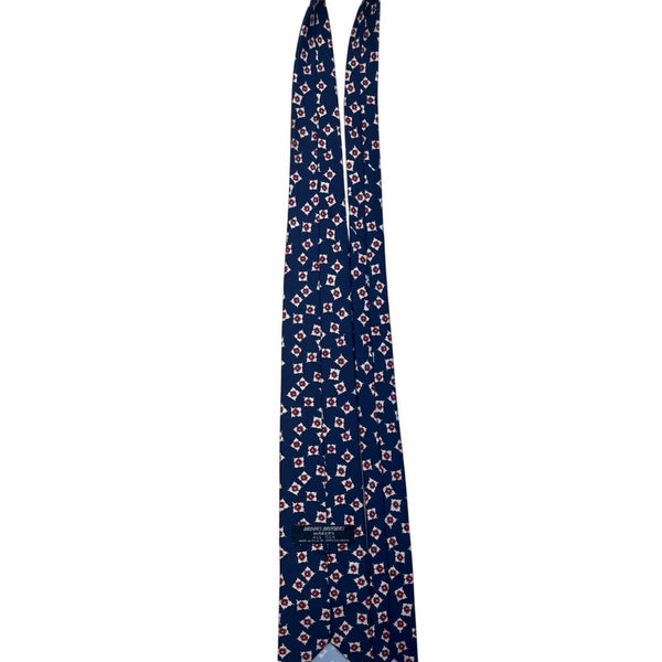 Vintage Brooks Brothers Mens Navy All Silk Tie Red White Geometric Floral Patter