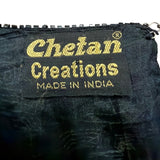 Chetan Creations Black Silk Hand Woven Sequined Beaded Top Gold V-Neck Sz M
