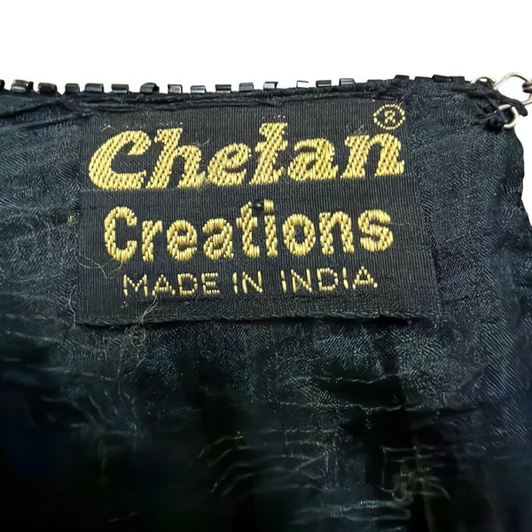 Chetan Creations Black Silk Hand Woven Sequined Beaded Top Gold V-Neck Sz M