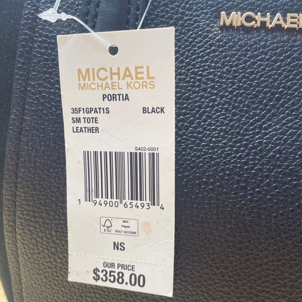 Michael Kors Women’s Black Leather With Logo Accents Portia Small Tote Bag