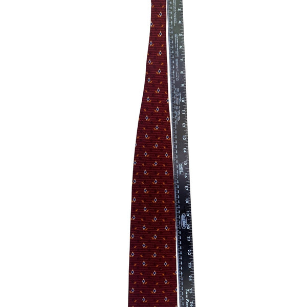 Calvin Klein Mens Burgundy Silk Patterned Tie Geometric Diamond Classic Design