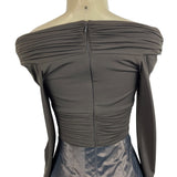 Tadashi Off-The-Shoulder Ruched Long Sleeve Dress With Shiny Full Skirt Sz 2