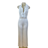 Valentine White Lace Sleeveless Wide Leg Jumpsuit For Women Sz L