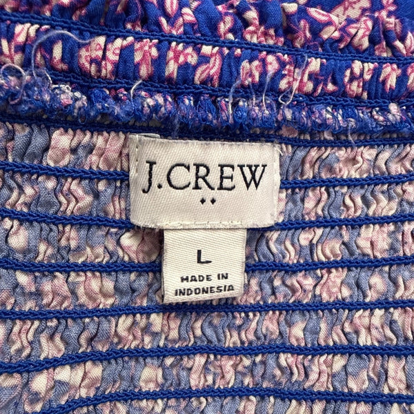J. Crew Womens Blue Floral Smocked Long-Sleeve Midi Dress Viscose Size L