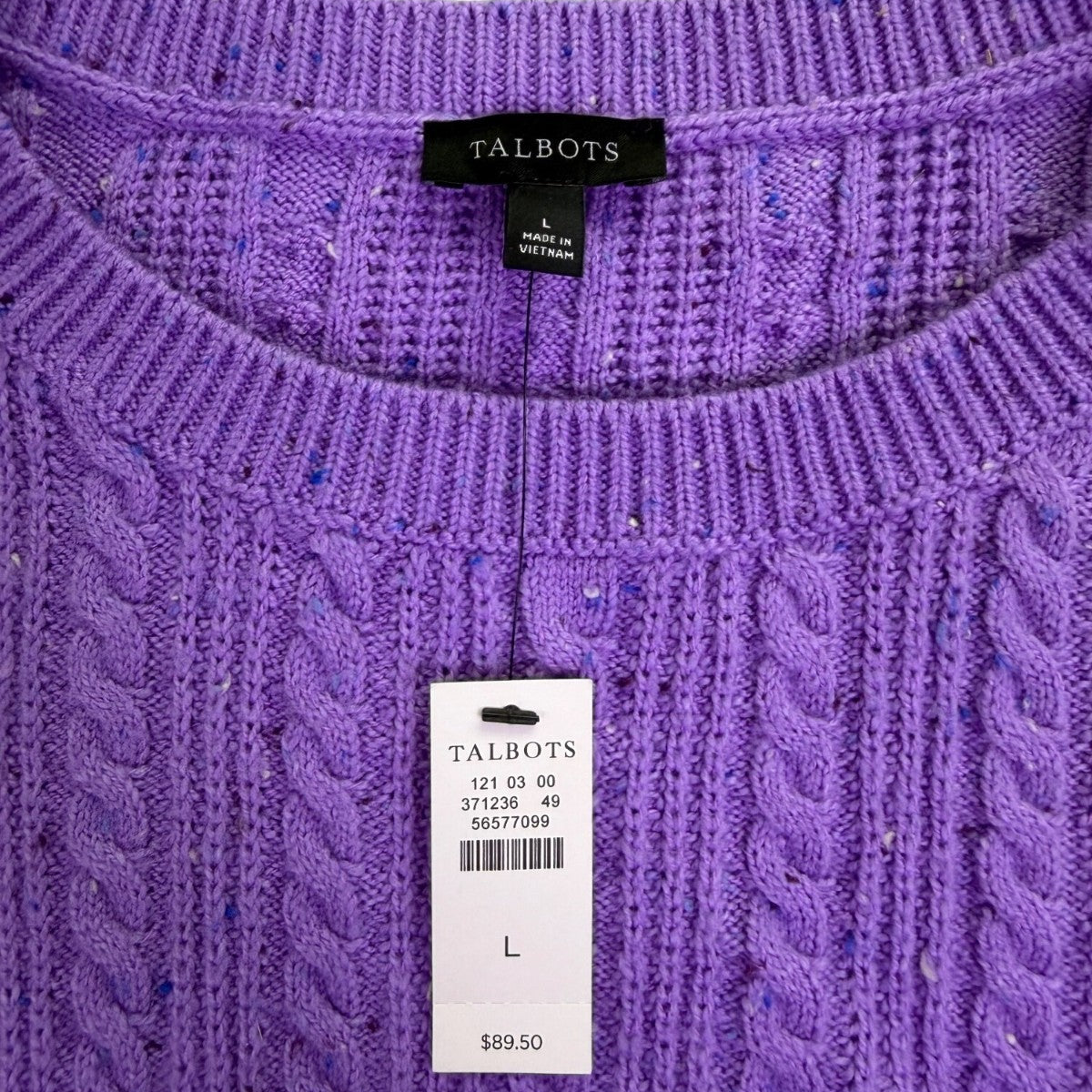 Talbots Womens Purple Cable Knit Sweater Crewneck Long Sleeve Cotton Blend Sz L
