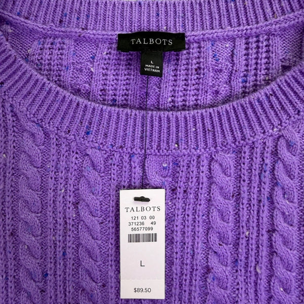 Talbots Womens Purple Cable Knit Sweater Crewneck Long Sleeve Cotton Blend Sz L