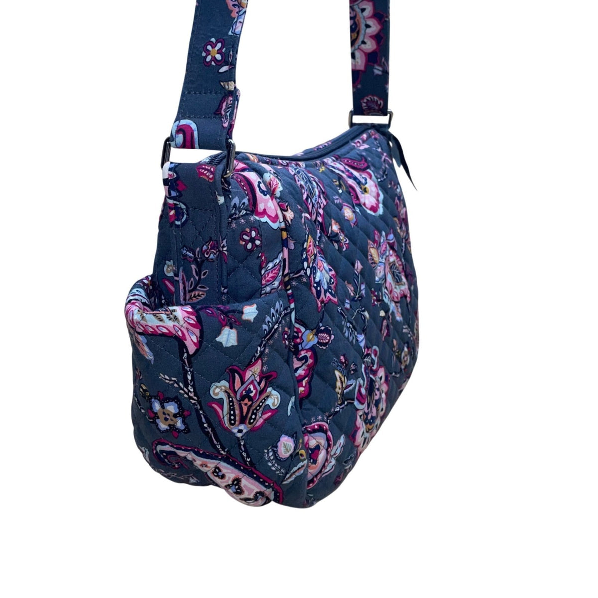 Vera Bradley Women’s Gray Quilted Floral Adjustable Strap Crossbody Bag