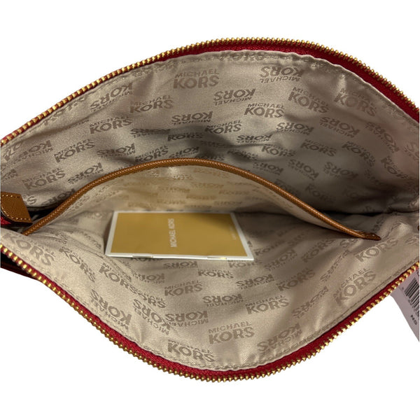 Michael Kors Women's Red Jet Set Flat Crossbody Bag With Gold Accents Sz M - NWT