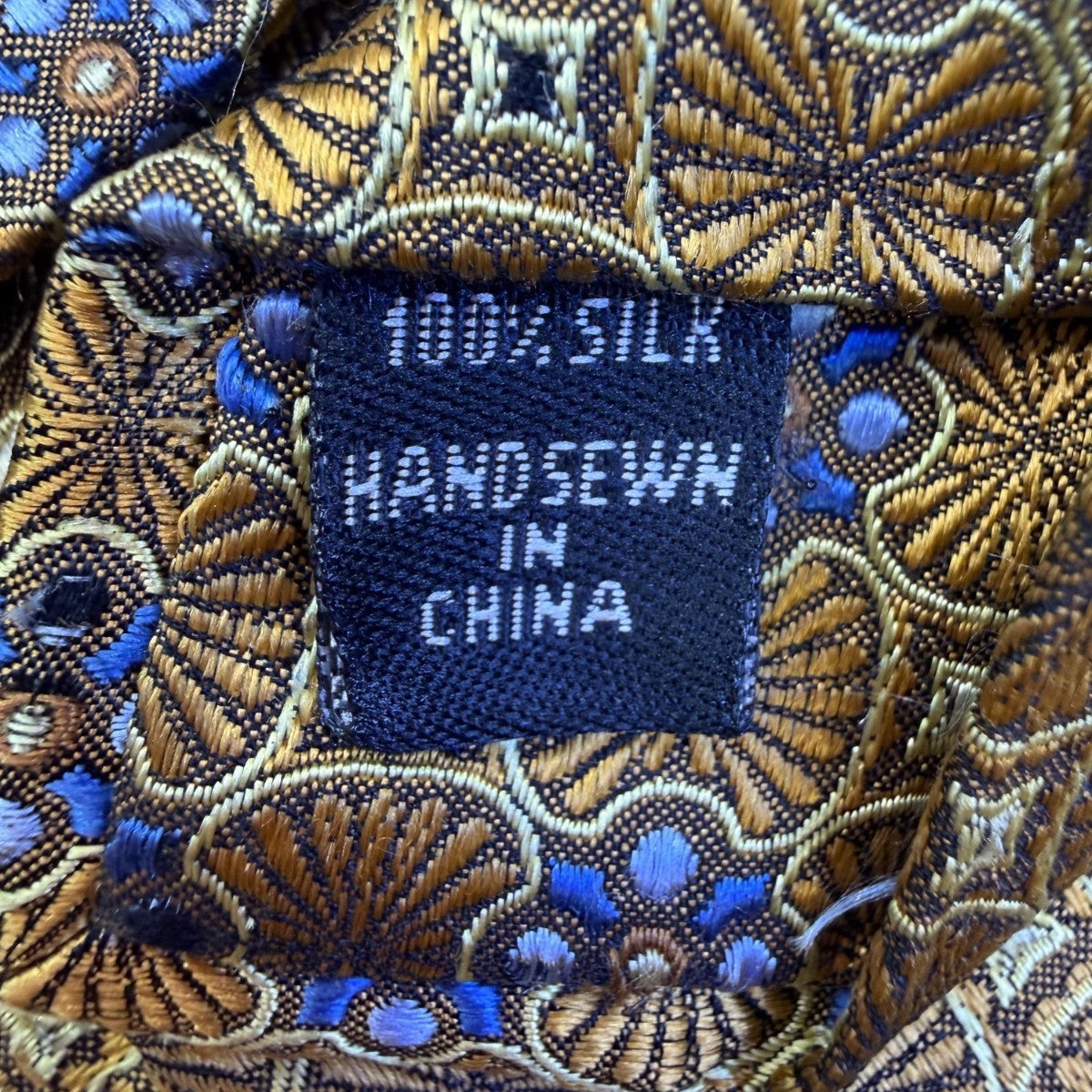 Jos A Bank Mens Gold & Blue Geometric Tie Signature Collection Handsewn