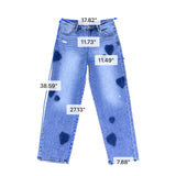 Risen Womens Blue Cotton Heart-Printed Straight-Leg Denim Jeans Size 11
