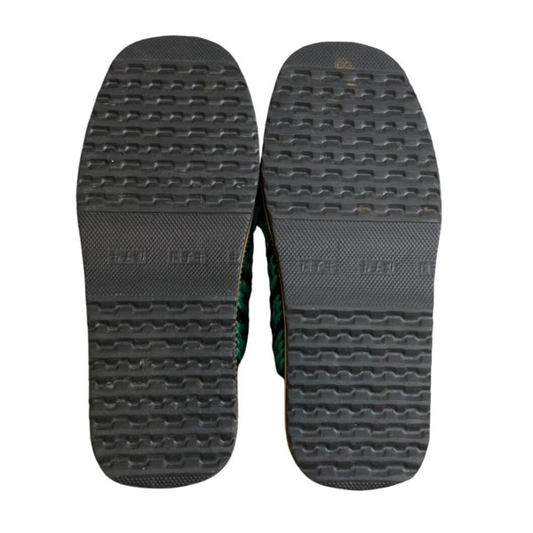 Women's Green & Black Wooven Quilted Pattern Slippers Sandals Size 9.5/10