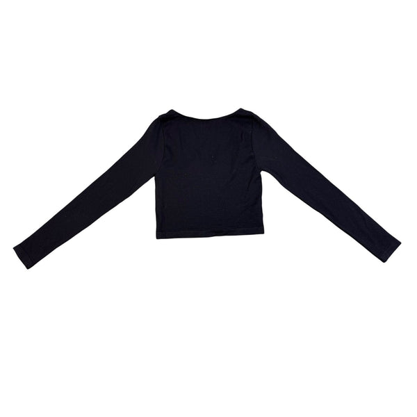 Pacsun Womens Black Polyamide Long-Sleeve Cropped Top With Bow Detail Size S