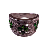 Sterling Silver Womens Green Gem Clover Pattern Band Ring Intricate Design Sz 8
