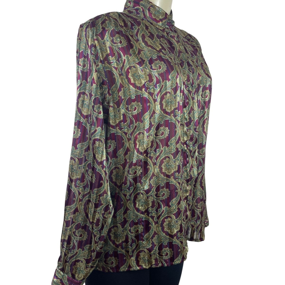 Vintage Yyes St. Clair Paisley Print Button-Up Long Sleeve Blouse Womens Size 12