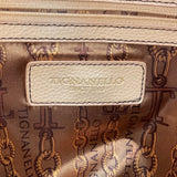 Tignanello Women’s Beige Genuine Leather Pebbled Shoulder Bag With Zip Closure