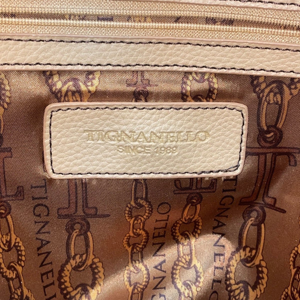 Tignanello Women’s Beige Genuine Leather Pebbled Shoulder Bag With Zip Closure