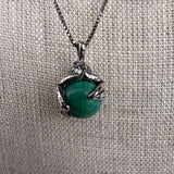 Sterling Silver 925 Womens Green Malachite Frog Pendant Necklace