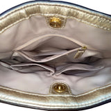 Coach Women’s Gold Signature Jacquard Leather Trim Adjustable Strap Shoulder Bag