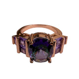 Modern Womens Rose Gold Tone Ring Rainbow Cubic Zirconia Purple Gemstones