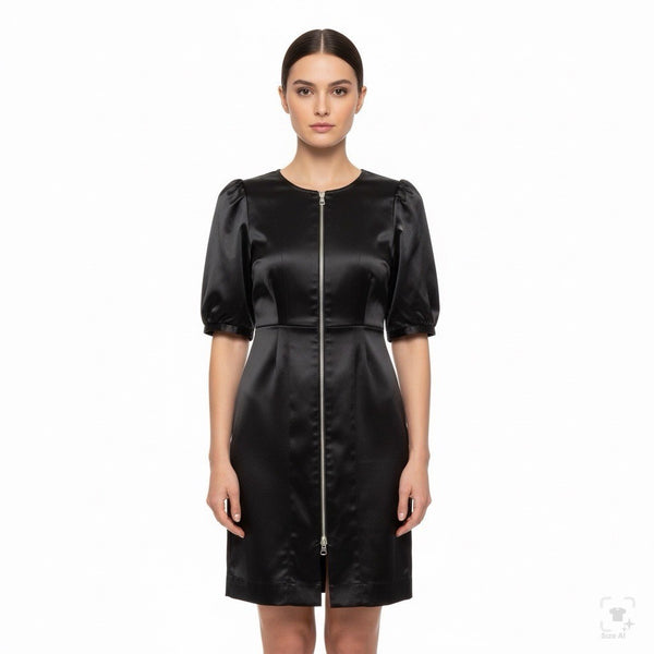 Rodebjer Womens Black Polyester & Elastane Puff Sleeve Zip-Up Mini Dress Size S