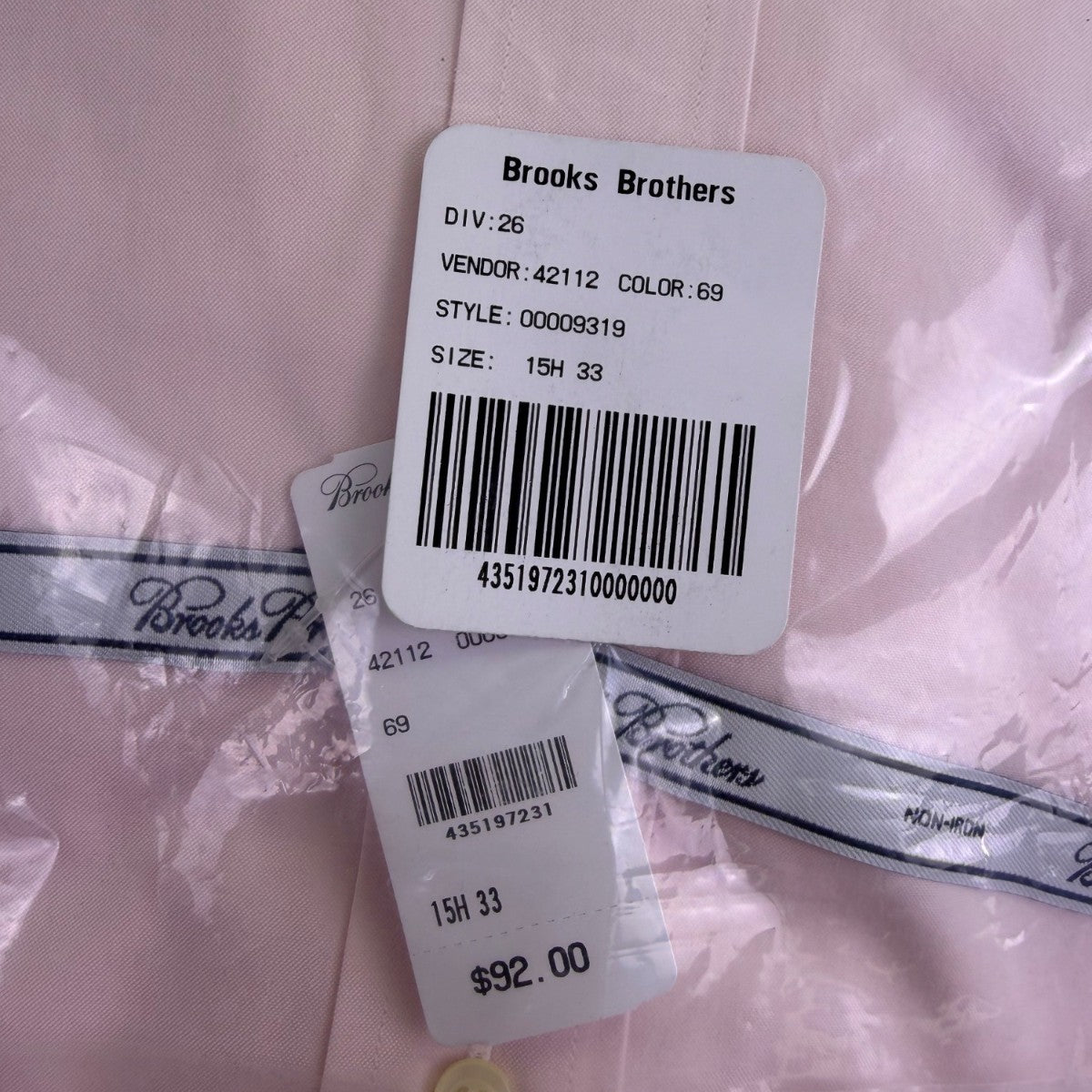 Brooks Brothers Mens Pink Non-Iron 100% Cotton Dress Shirt Sz 15 1/2-33