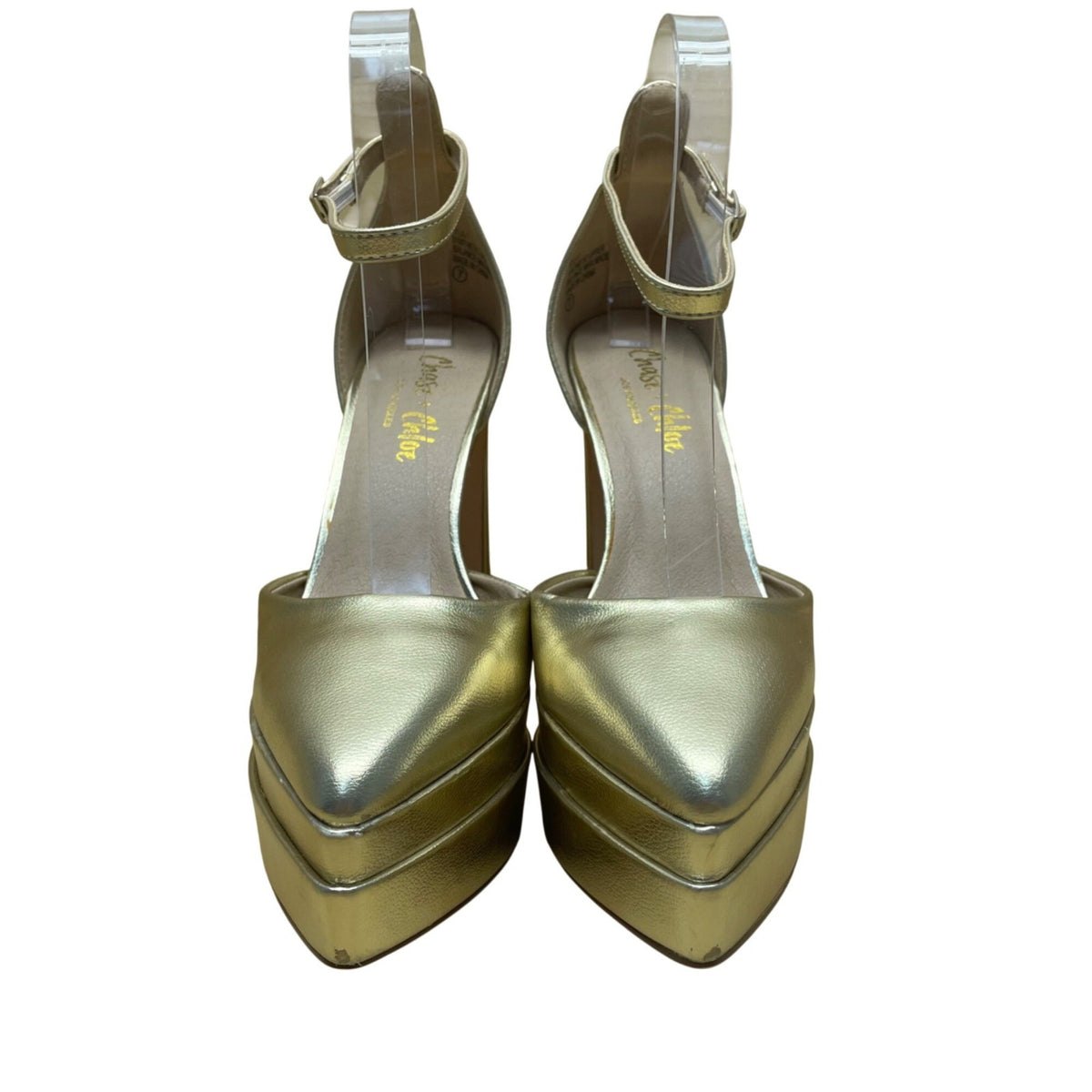 Chase + Chloe LA Women’s Gold Ankle Strap Ayla Platform Heels Size 7