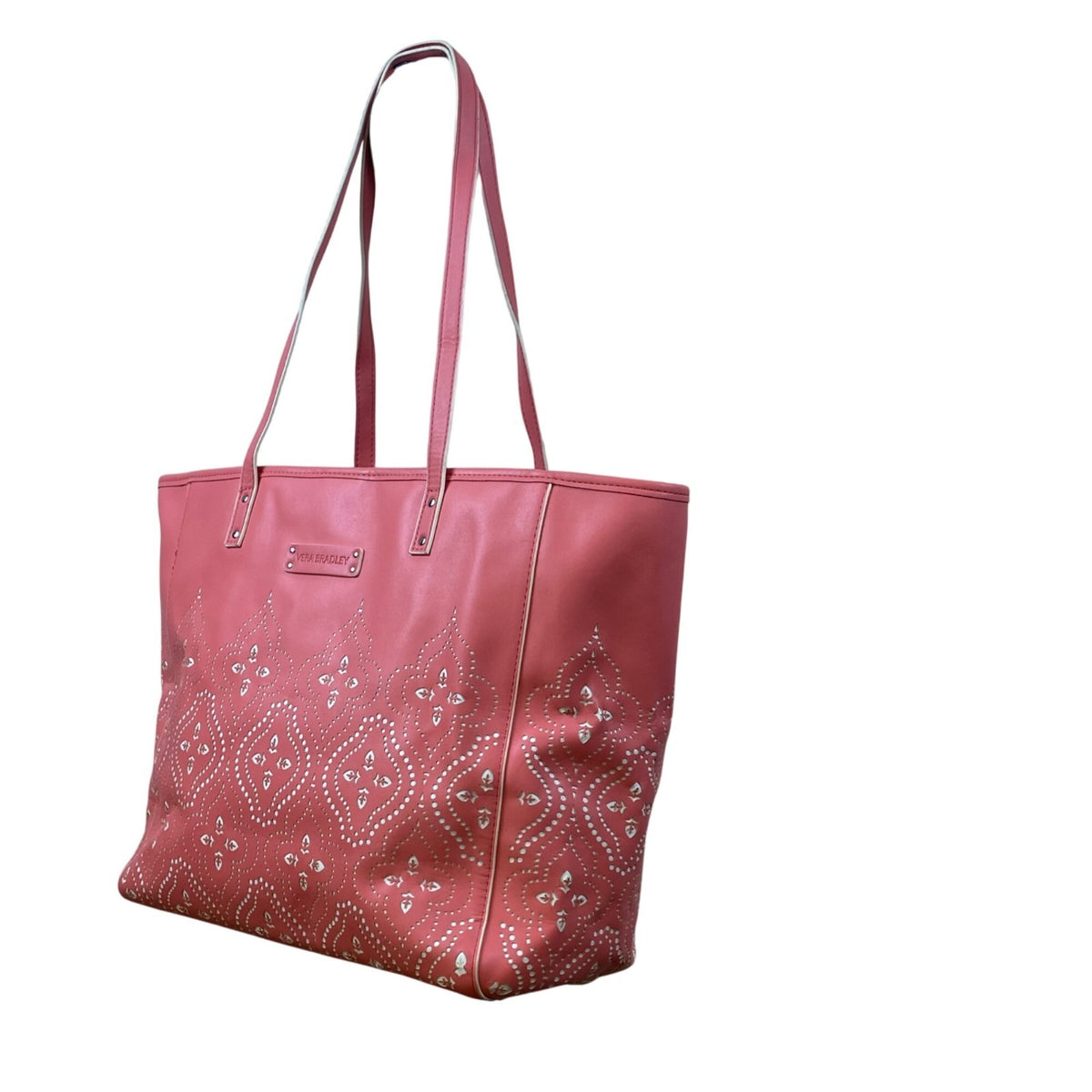 Vera Bradley Women’s Coral Faux Leather Laser-Cut Tote Bag With Shoulder Straps