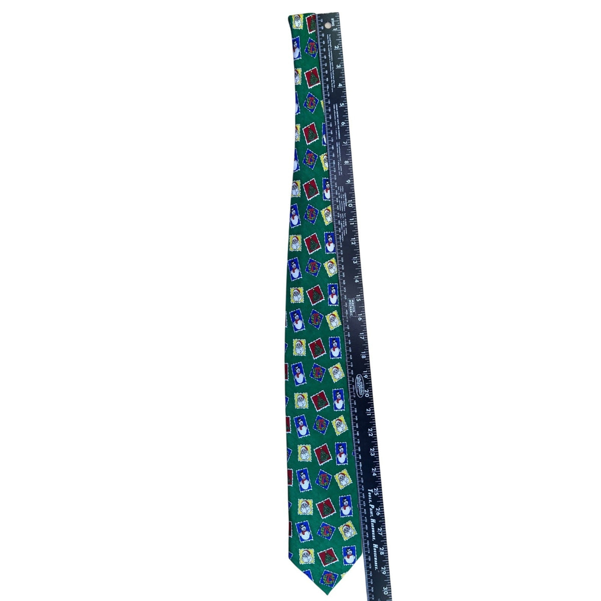 Cape Cod Mens Green Silk Christmas Holiday Tie Snowman Santa Tree Print OS