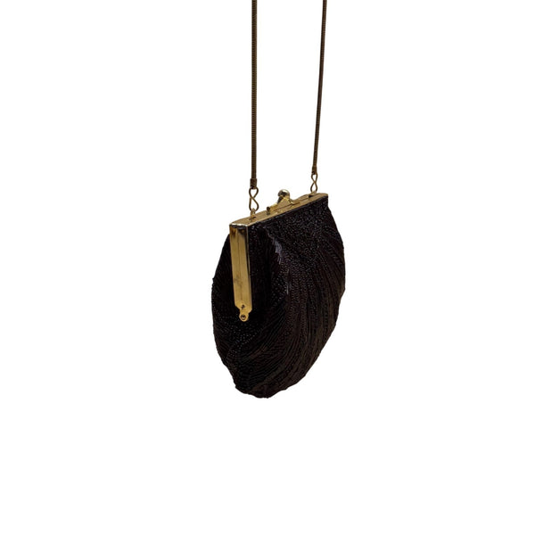 Carla Marchi Women’s Black Beaded Shell Design Metal Frame Evening Clutch
