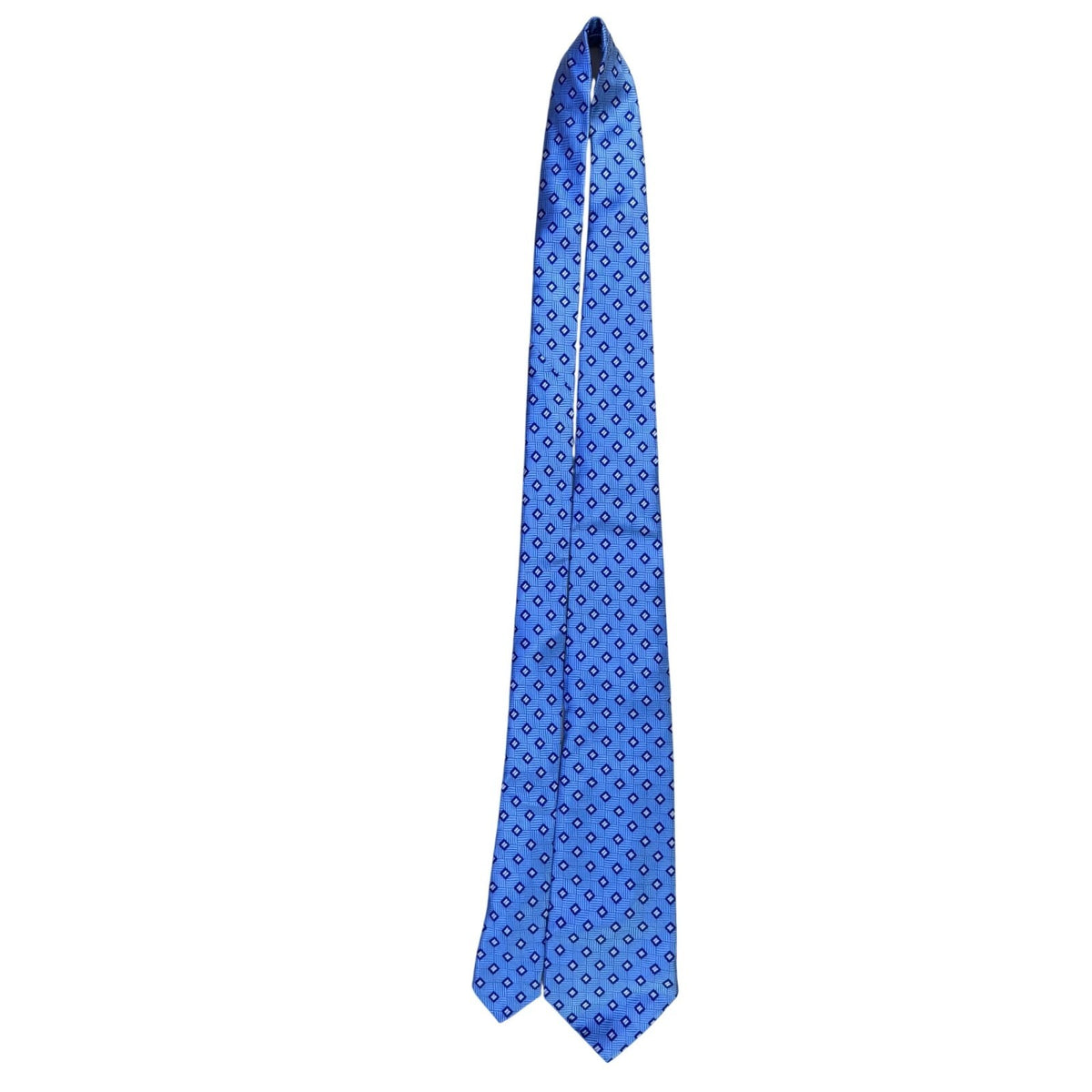 Royal Classic Mens Blue Silk Necktie Geometric Pattern Tailored For Tom James