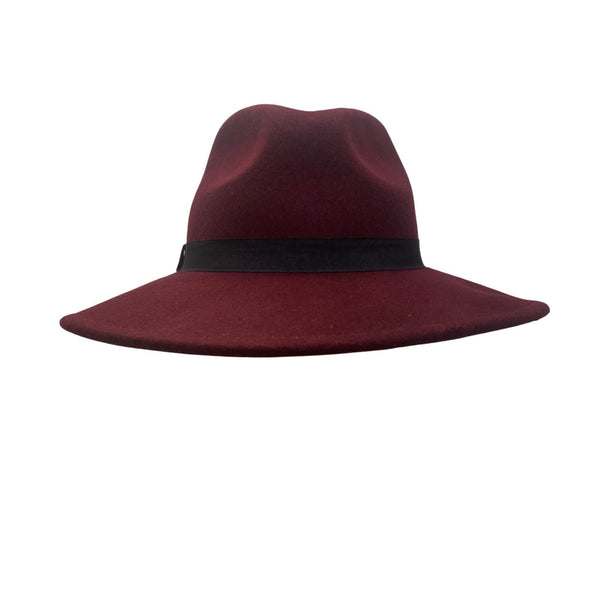 Doris Streich Womens Burgundy Wool Fedora Hat Wide Brim Black Band Stylish OS