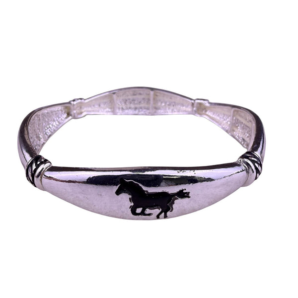 Fashion Leader Womens Silver Tone Equestrian Horse Bangle Bracelet 