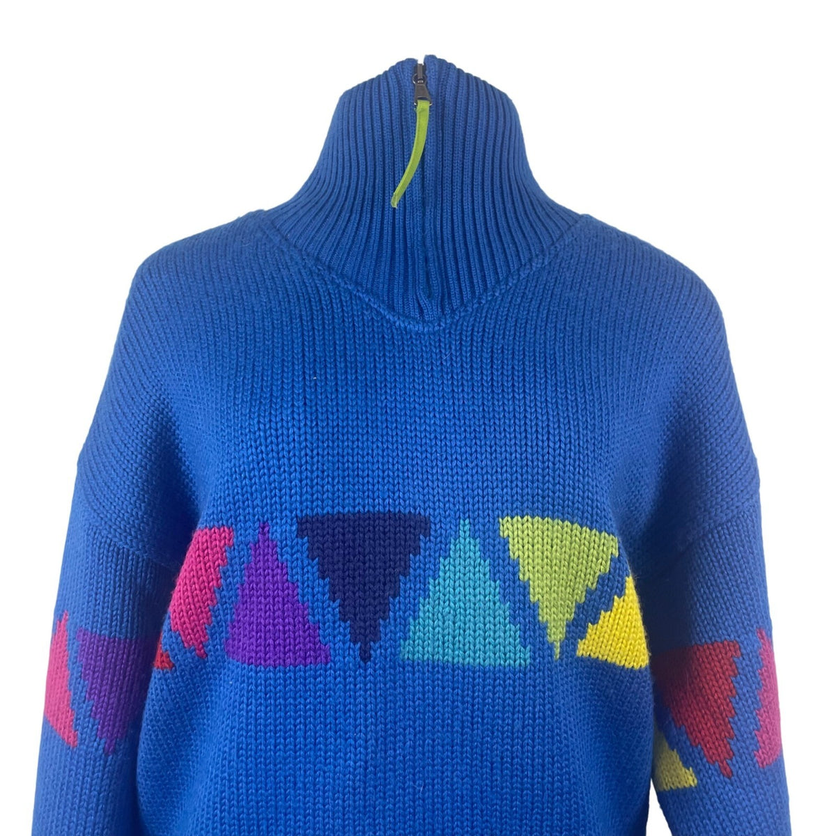 Sos Redline Vintage Unisex Blue Half-Zip Sweater With Triangle Pattern