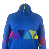 Sos Redline Vintage Unisex Blue Half-Zip Sweater With Triangle Pattern