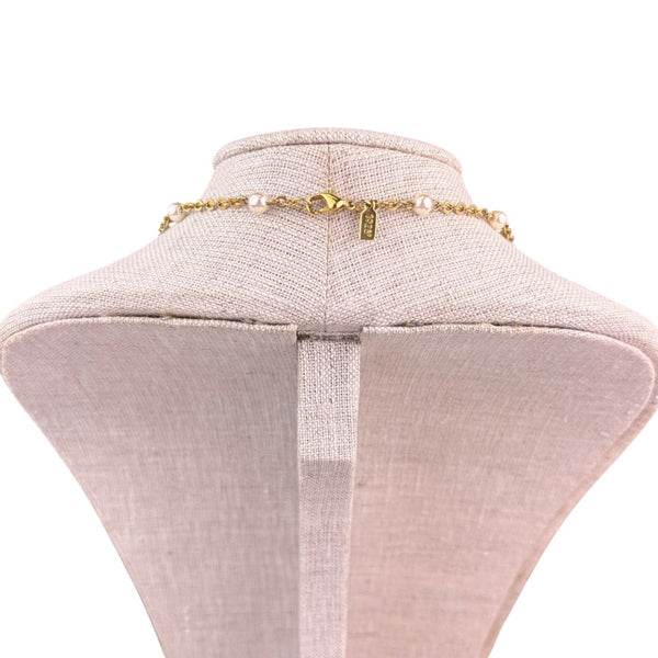 1928 Womens Gold Tone Faux Pearl Cross Pendant Necklace Vintage Jewelry