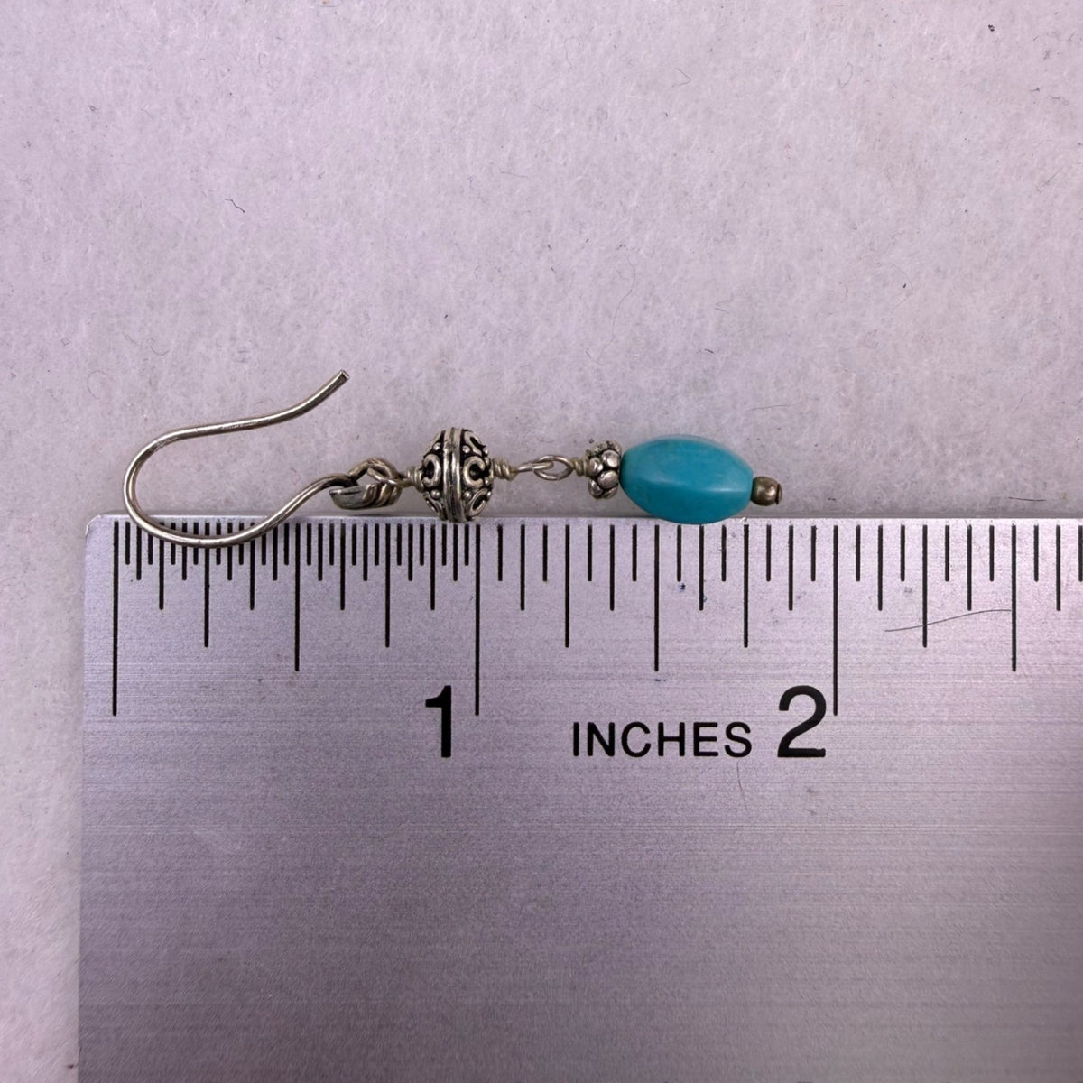 Silver Tone Womens Dangle Earrings Turquoise Beads 925 Sterling Silver Hooks