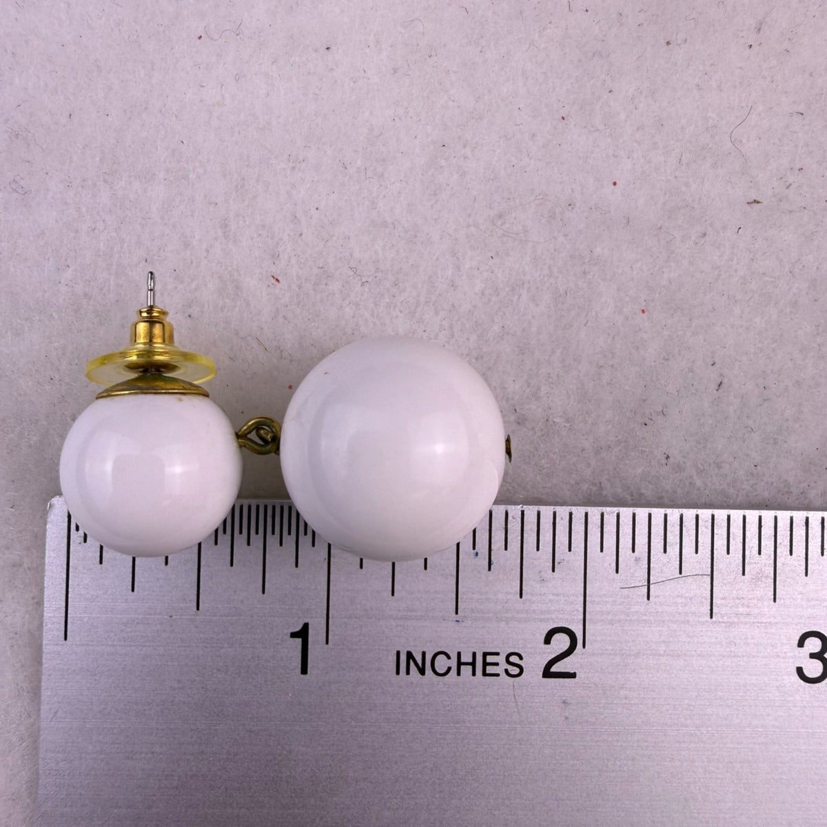 Vintage Pasing Gold Tone White Accent Earrings Double Ball Stud Retro