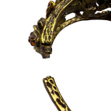 Antique-Style Gold Tone Rhinestone Hinged Floral Bracelet Gold & Brown Colors