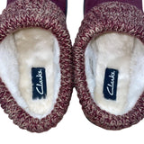 Clarks Women’s Burgundy Knit Cuff With Faux Fur Lining Slippers Size 10M