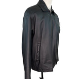 Oil Company Mens Black Leather Jacket With Front Zip & Side Pockets Size L