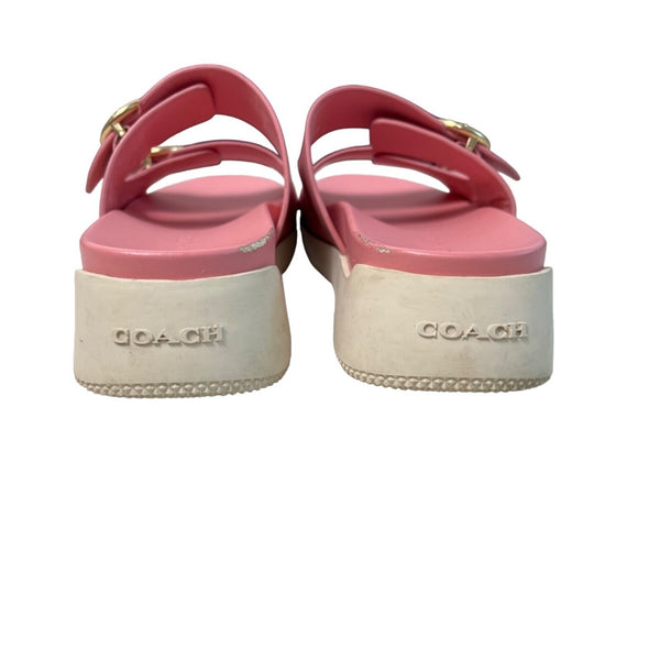 Coach Women’s Pink Double Buckle Sliders Sandals Sz 6, Signs of wear are visible