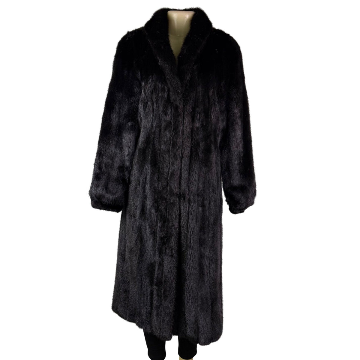 Black Womens Mink Fur Coat Luxury Long Full-Length Button-Up Soft Textured Sz M