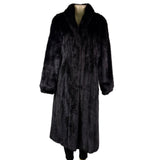 Black Womens Mink Fur Coat Luxury Long Full-Length Button-Up Soft Textured Sz M